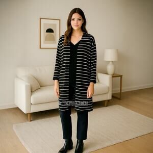 Bluheaven Black White Striped Waffle Knit Lightweight Duster Cardigan Size M